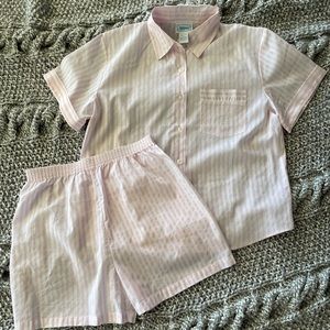 Vintage 80s 90s 2 Piece Pastel Pink Striped Pajamas